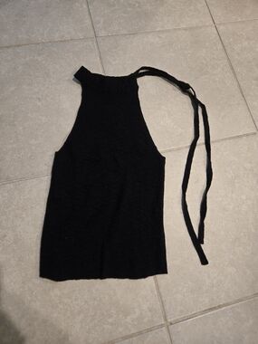 Fp Beach Black Ribbed Halter Tie-Neck Camisole